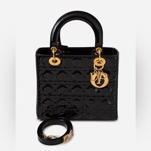 Christian Dior 2011 Black Medium Patent Lady Dior With Strap
